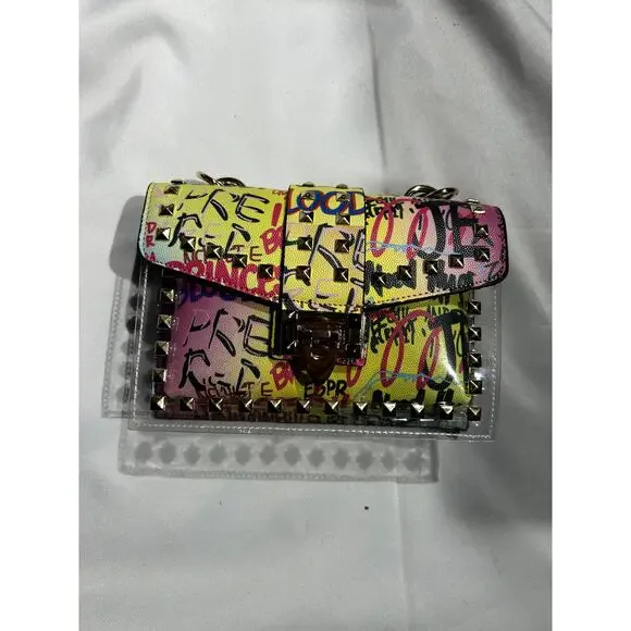 NWOT Clear and Graffiti Crossbody Bag with Studs - Picture 4 of 8